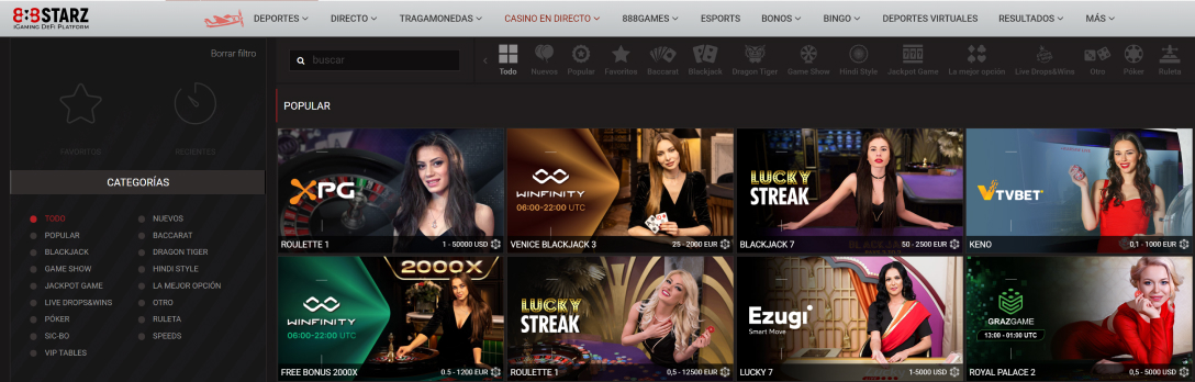 Apuestas deportivas en directo y mucho más en 888STARZ